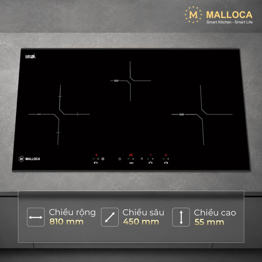Bếp kết hợp điện và từ 3 vùng nấu Malloca MH03IRN