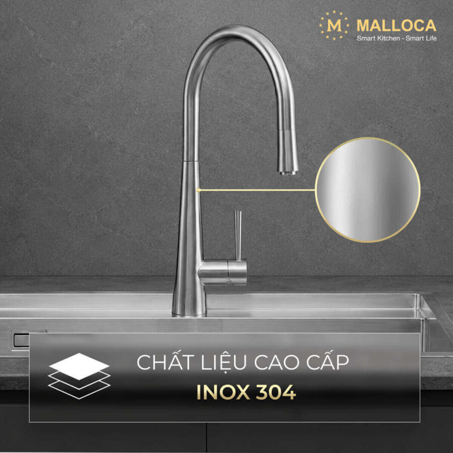 Alternative view of Vòi rửa chén nóng lạnh dây rút Inox 304 Malloca K095SS