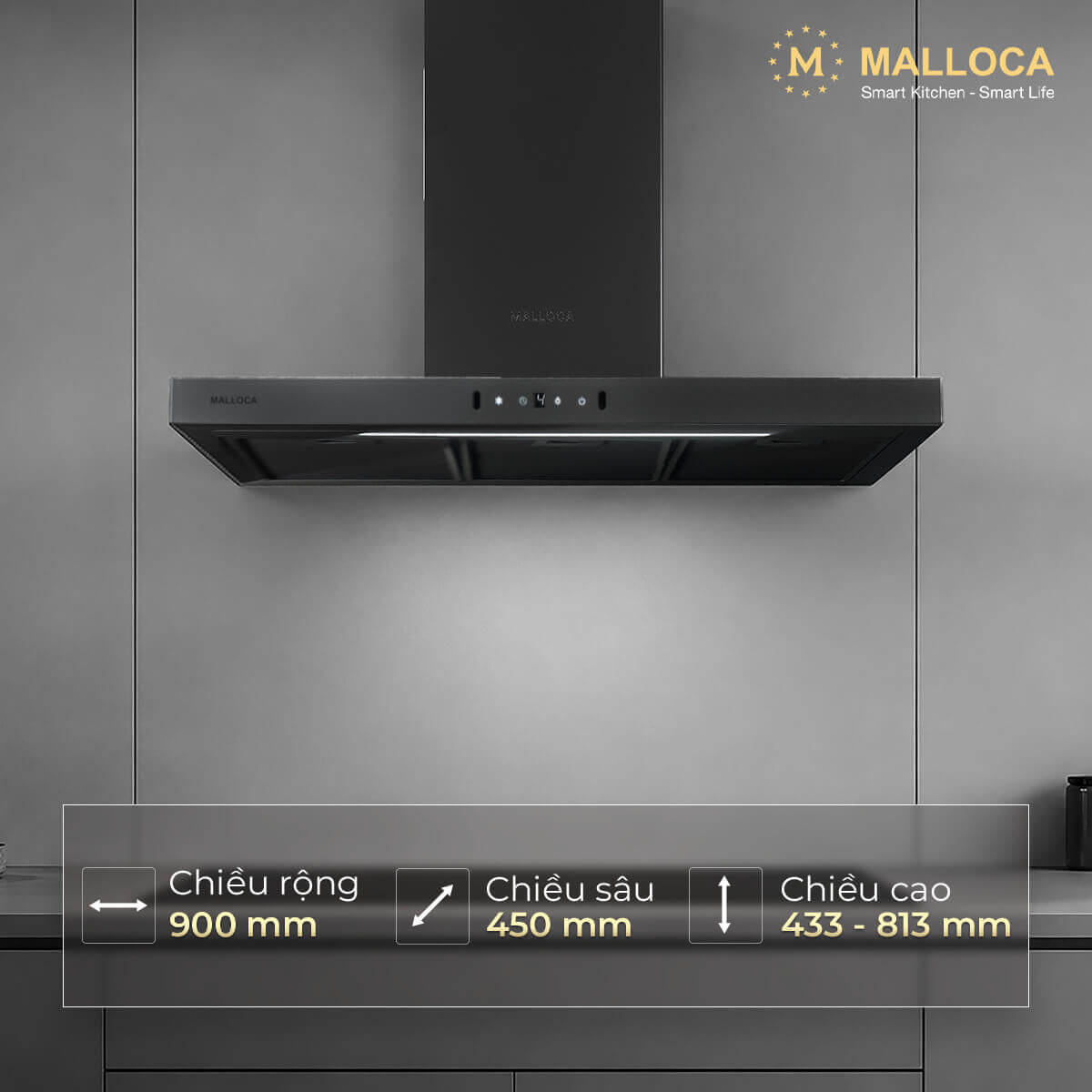Máy hút mùi áp tường dạng chữ T Malloca SLIM MH9045TS