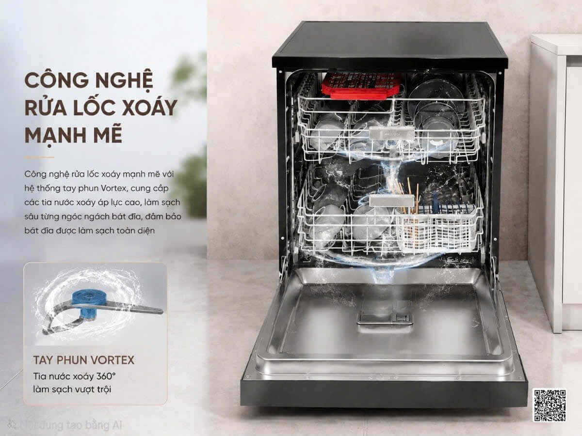 Máy rửa chén độc lập 15 bộ chén dĩa Malloca VORTEX MDW1510TD - Ảnh 4