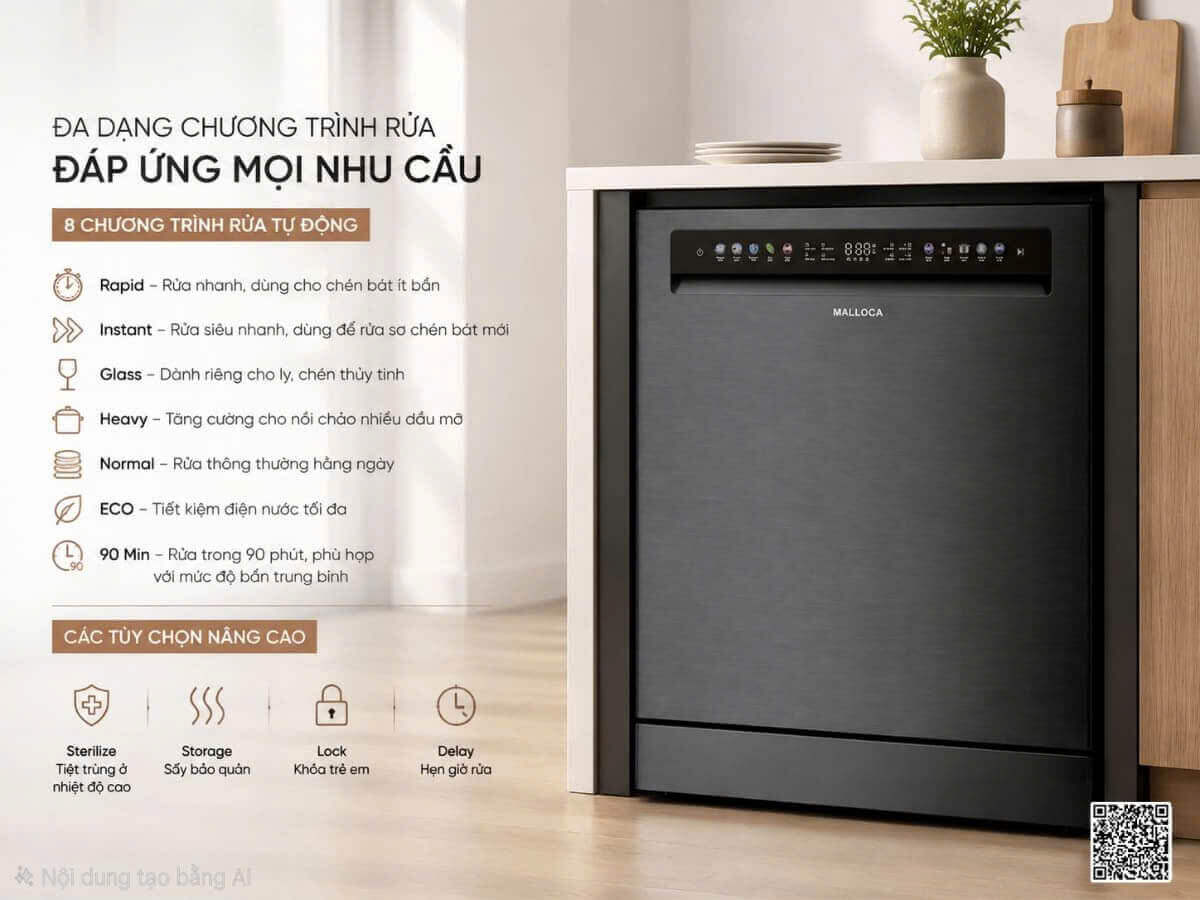 Máy rửa chén độc lập 15 bộ chén dĩa Malloca VORTEX MDW1510TD - Ảnh 5