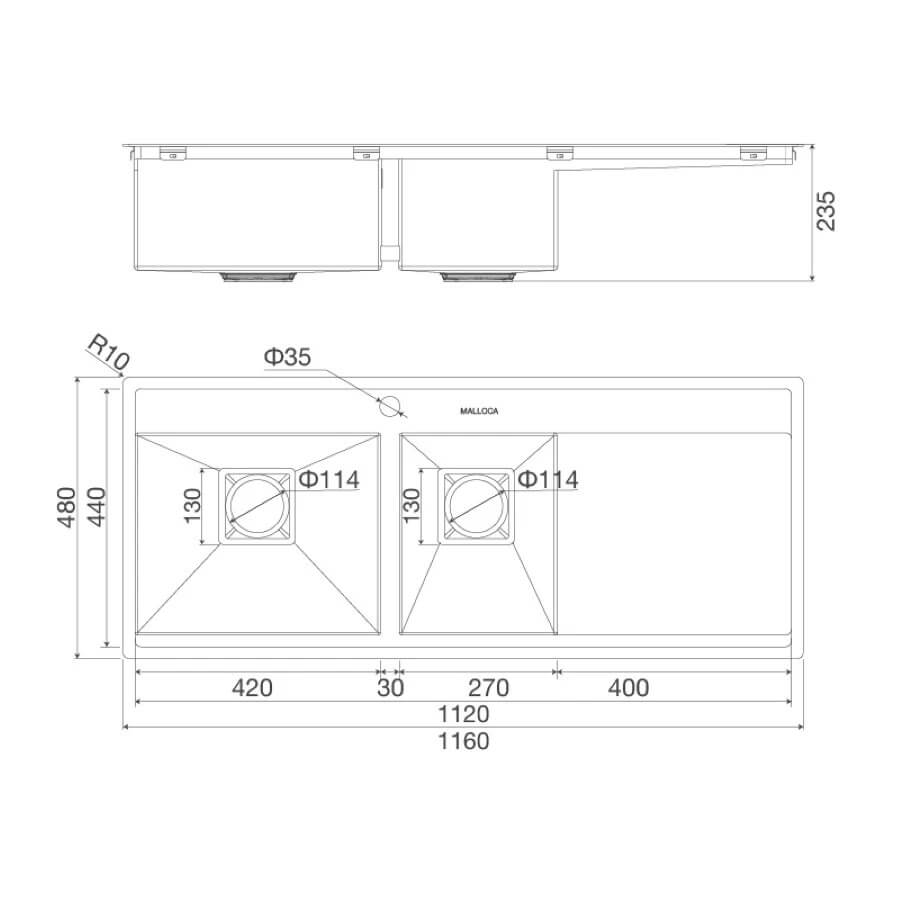 Chậu rửa chén 2 hố Inox 304 Malloca MS6306ST - Ảnh 3