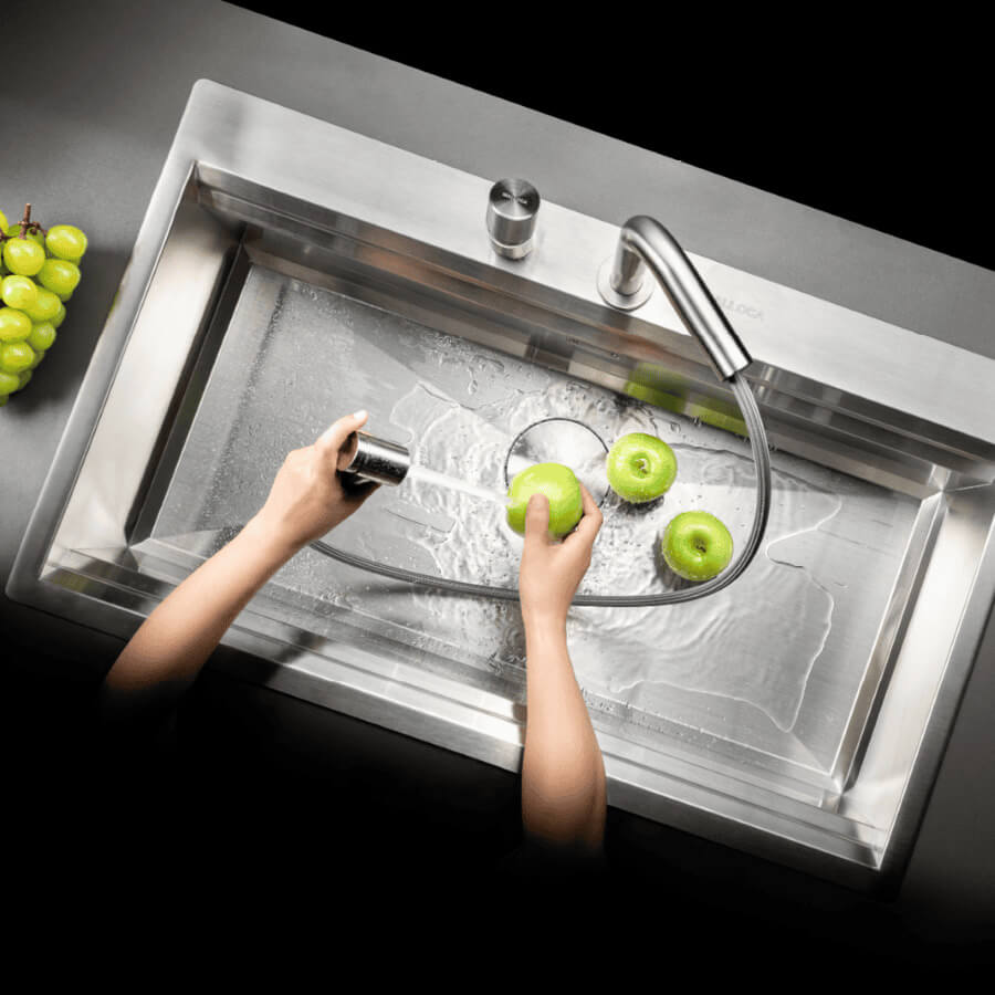 Vòi rửa chén nóng lạnh dây rút Inox 304 Malloca LUXSTEEL K068PO - Ảnh 3