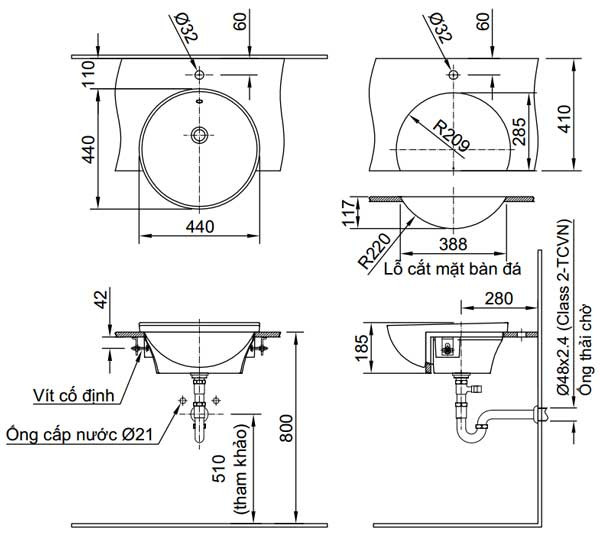 Chậu rửa mặt lavabo bán âm INAX AL-333V (AL333V) men Aqua Ceramic