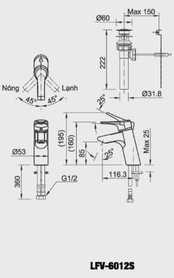 Vòi chậu lavabo nóng lạnh INAX LFV-6012S (LFV6012S)