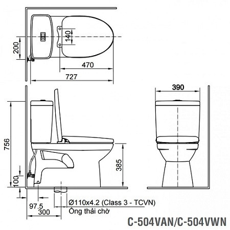 Bồn cầu 2 khối INAX C-504VWN-2 (C504VWN2) nắp đóng êm