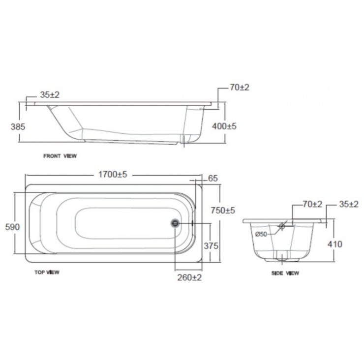 Bồn tắm xây American Standard 70270P-WT (70270PWT) Active 1.7m (Bộ xả)