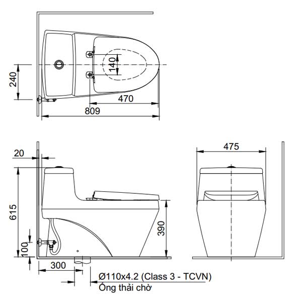 Bồn cầu 1 khối nắp điện tử INAX AC-1035 + CW-H17VN