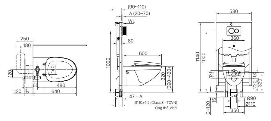 Bồn cầu treo tường nắp điện tử INAX AC-23P + CW-KB22AVN