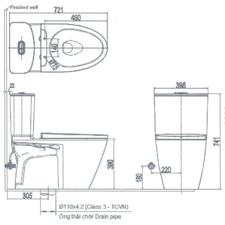 Bồn cầu 2 khối xả cảm ứng nắp điện tử INAX ACT-602 + CW-KB22AVN