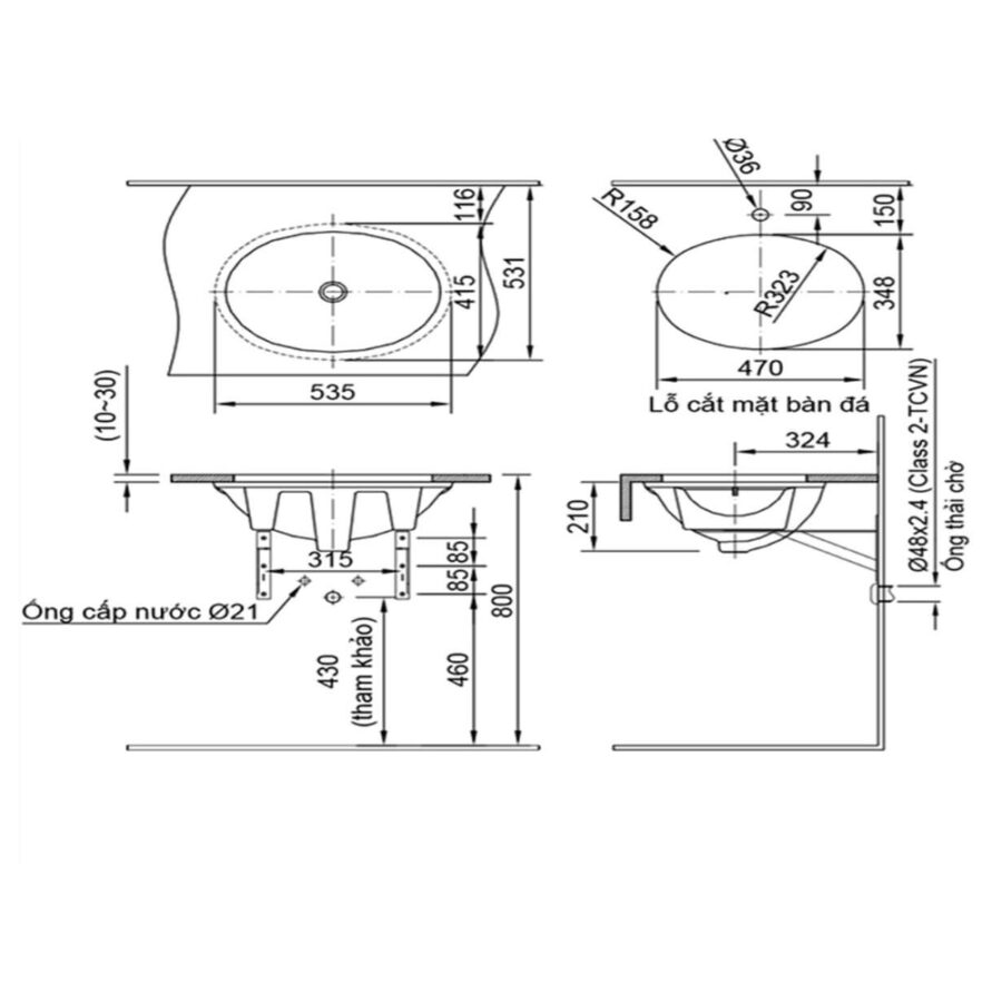Chậu rửa mặt lavabo âm bàn INAX L-2293V/BW1