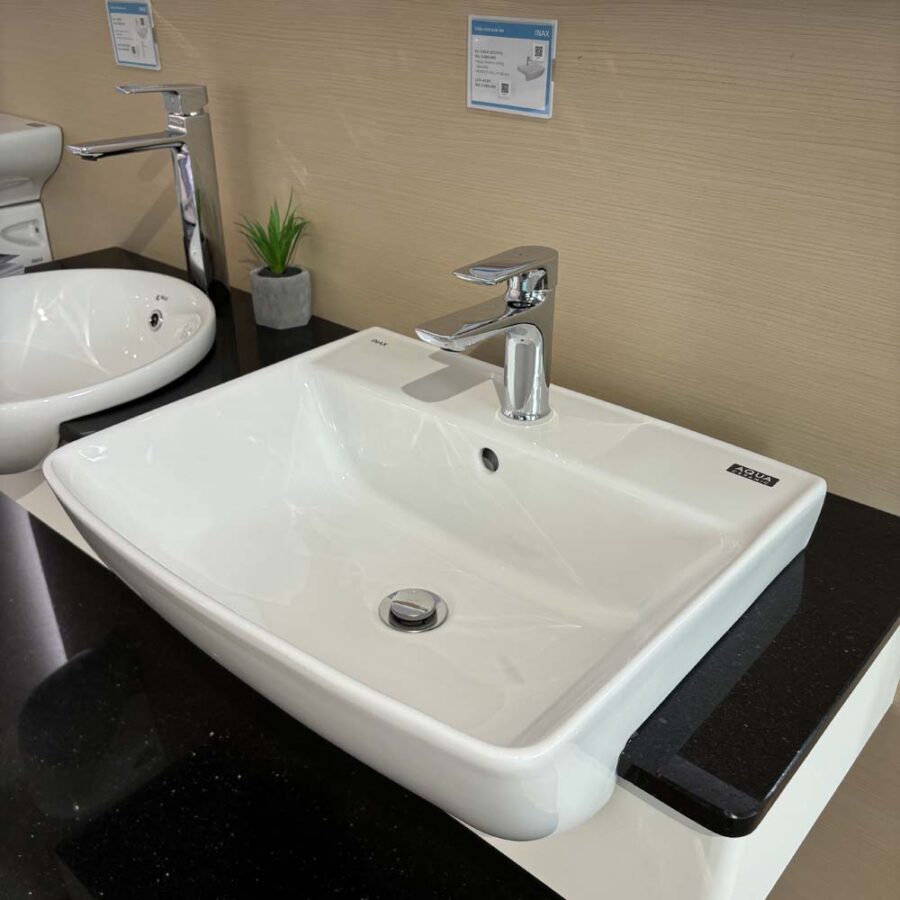 Chậu rửa mặt lavabo bán âm INAX AL-345V (AL345V) (AL-345VFC) men Aqua Ceramic