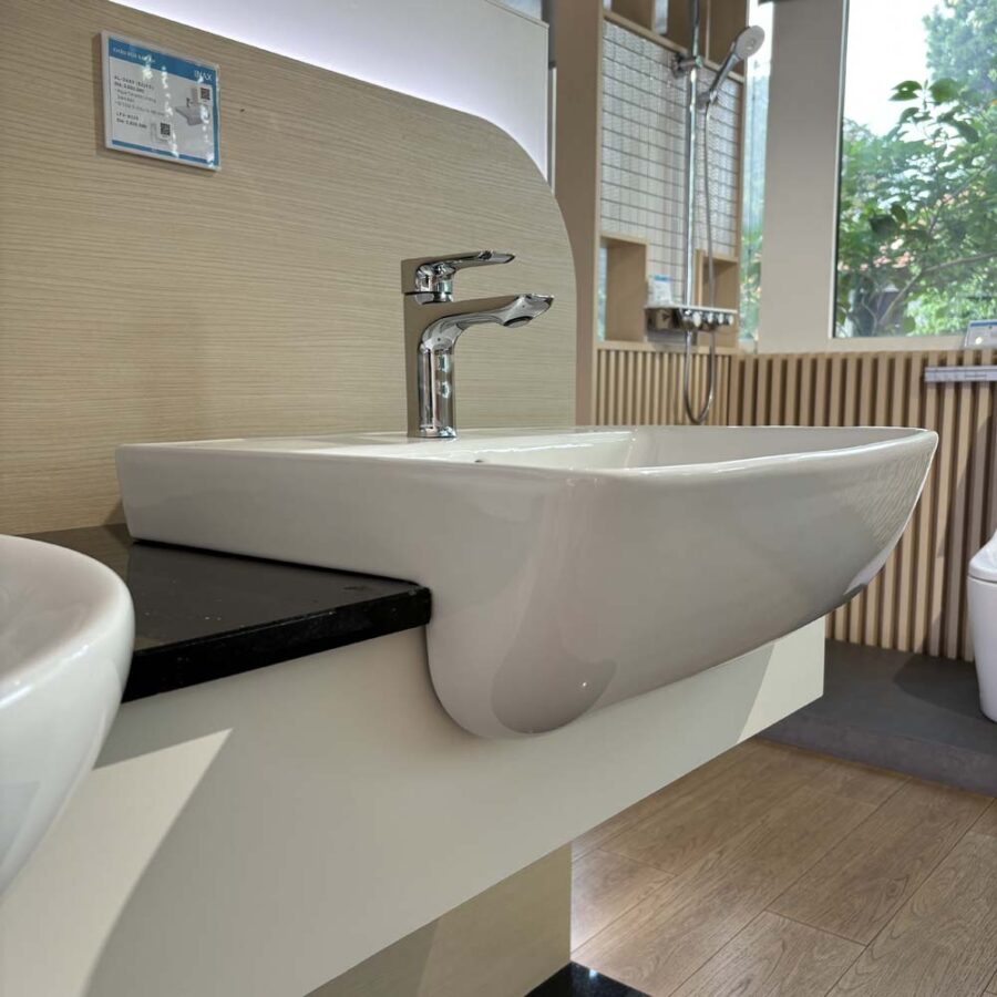 Chậu rửa mặt lavabo bán âm INAX AL-345V (AL345V) (AL-345VFC) men Aqua Ceramic