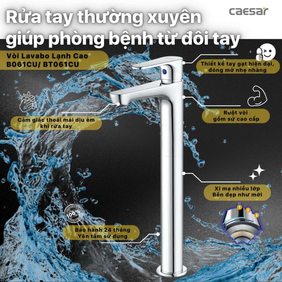 Vòi chậu lavabo lạnh Caesar B061CU/ B061CBU