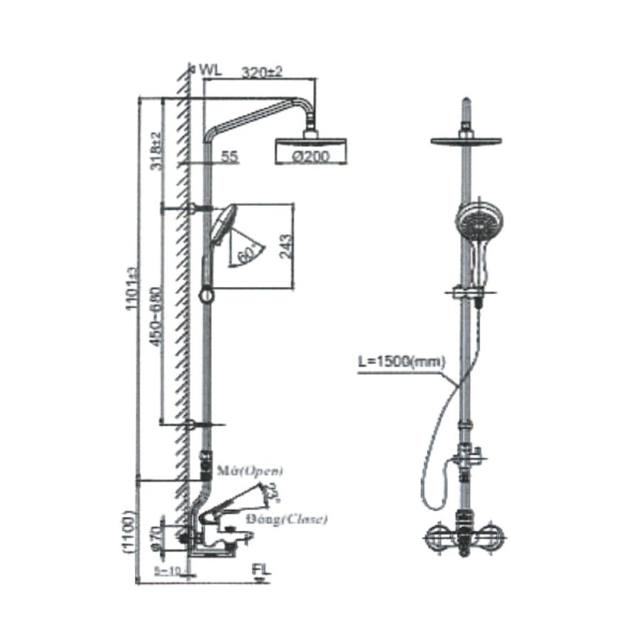 Bộ sen tắm cây nóng lạnh INAX BFV-1405S-2 (BFV1405S2)