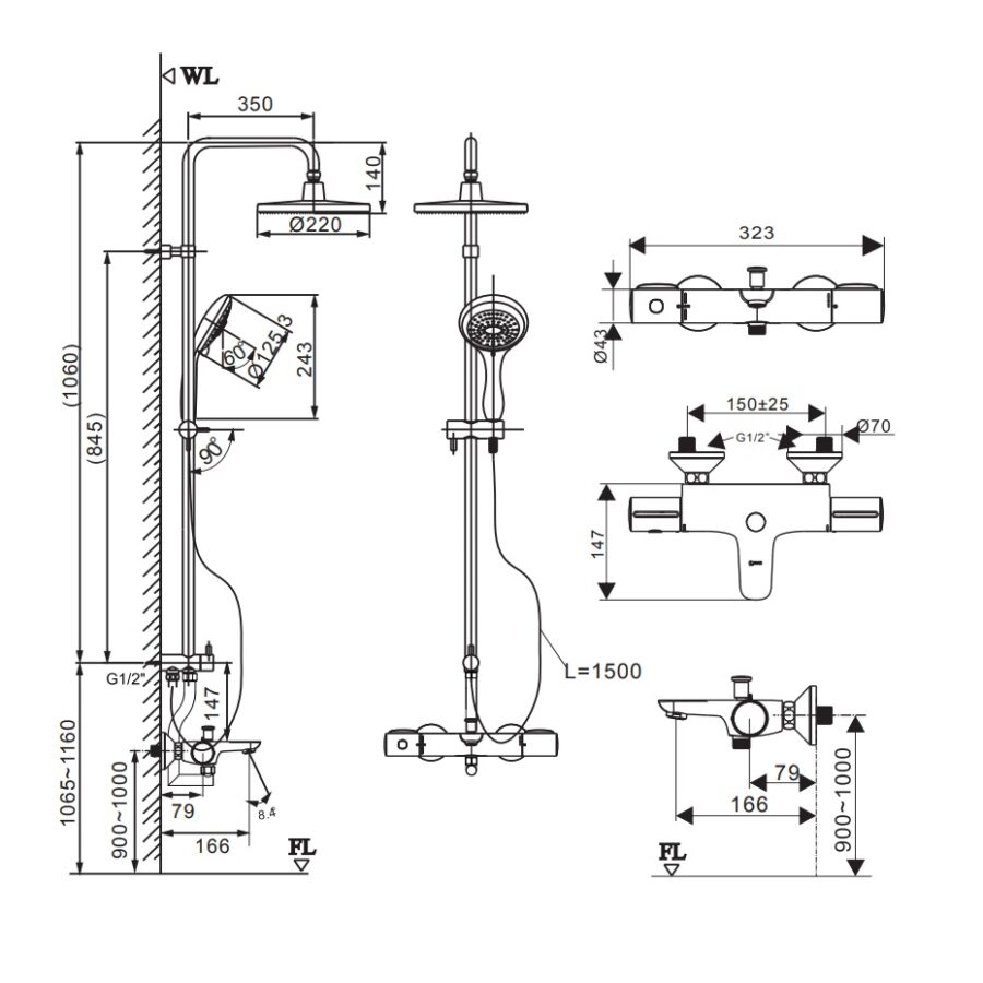 Bộ sen tắm cây nhiệt độ INAX BFV-3415T-9C (BFV3415T9C)