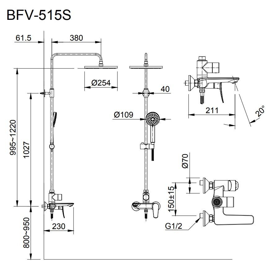 Bộ sen cây nóng lạnh INAX BFV-515S (BFV515S)
