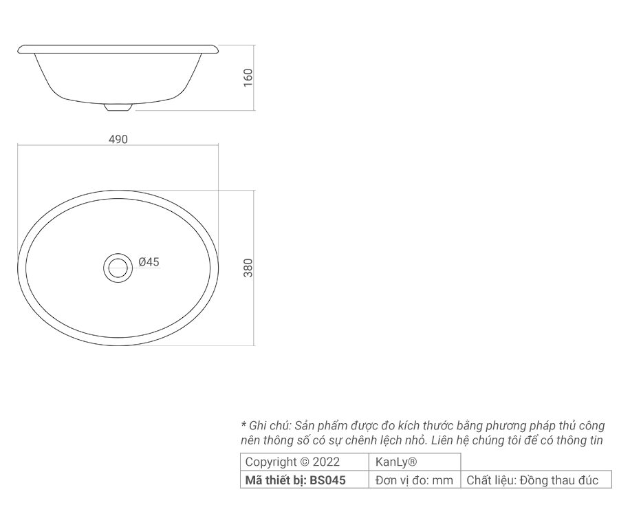 Chậu lavabo đặt bàn Kanly bằng đồng BS045