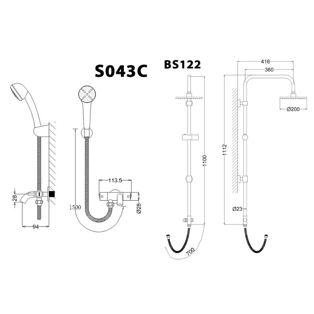 Bộ sen cây tắm đứng lạnh Caesar BS122+S043C