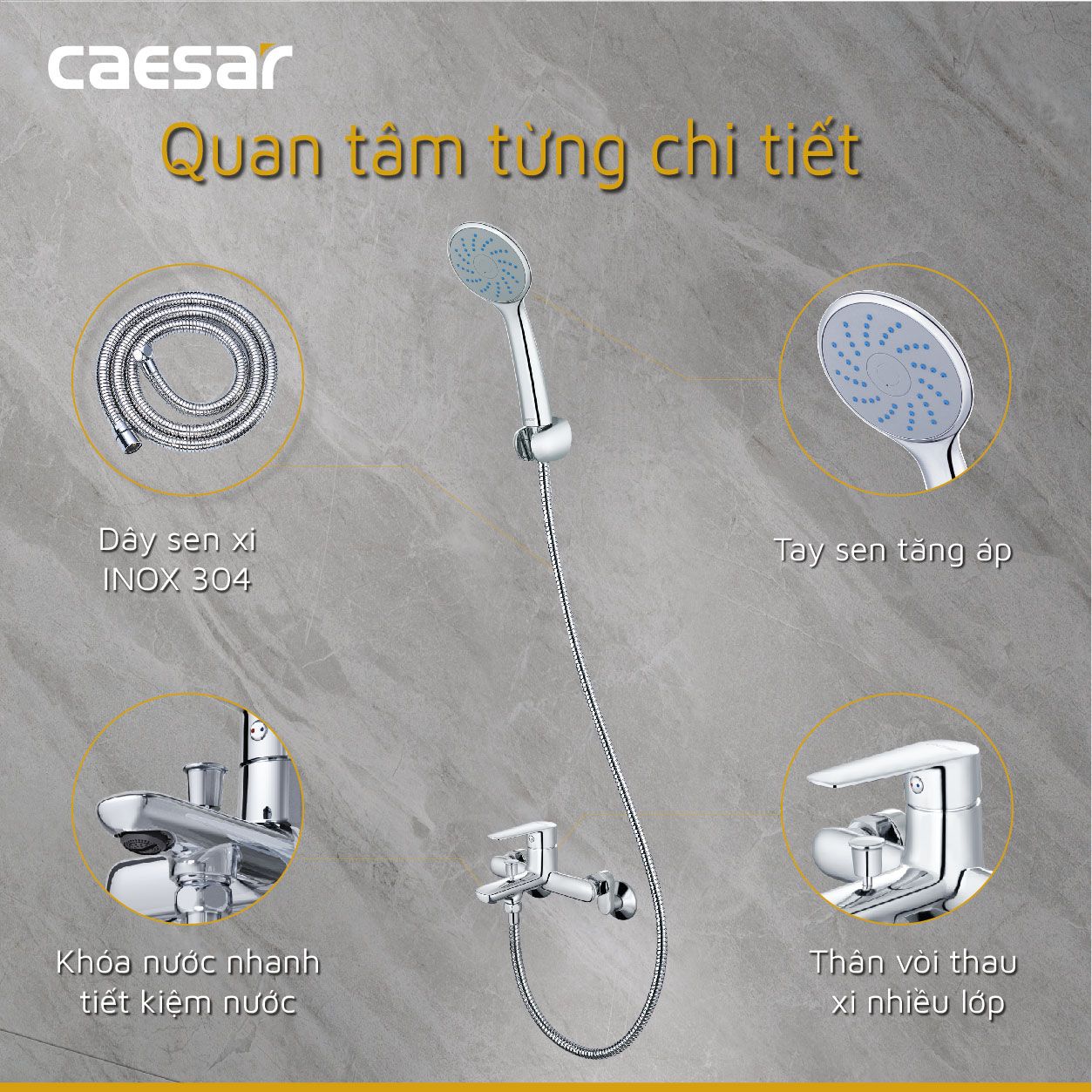 Bộ sen cây tắm đứng nóng lạnh Caesar BS126+S383C