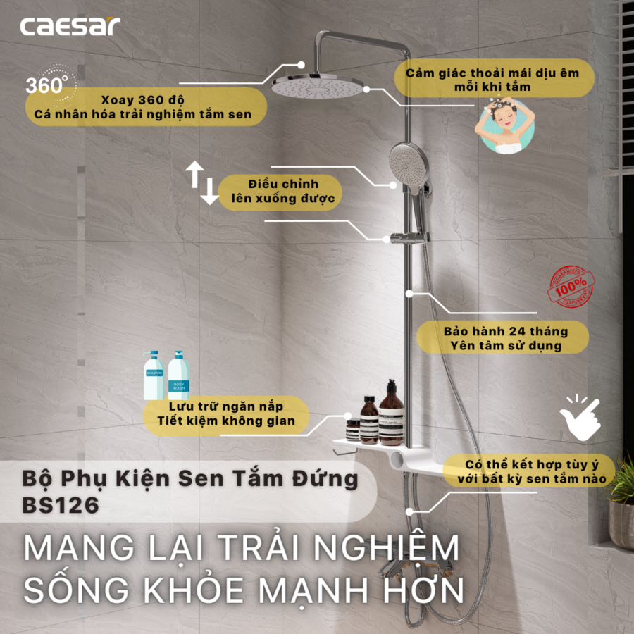 Bộ sen cây tắm đứng nhiệt độ Caesar BS126+TS617