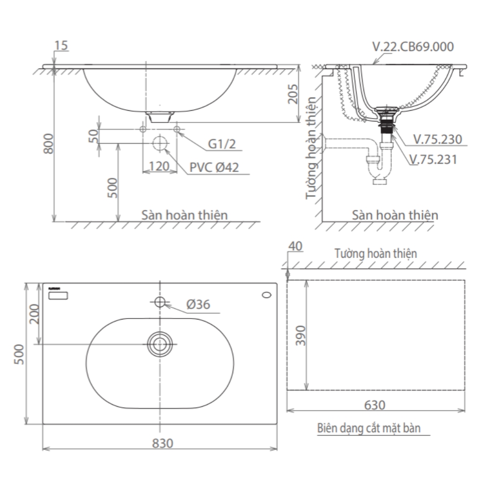 Chậu lavabo đặt bàn Viglacera CB69