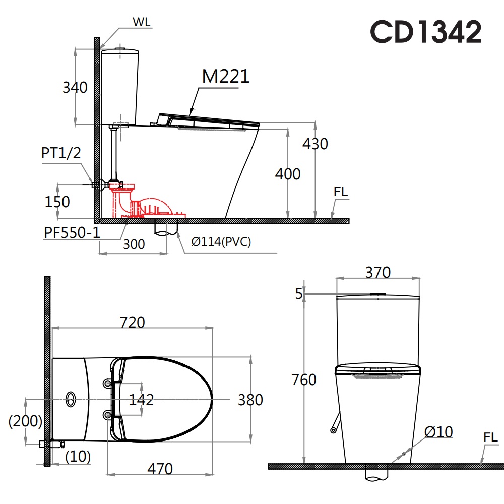 Bồn cầu 2 khối CAESAR CD1342 nắp đóng êm