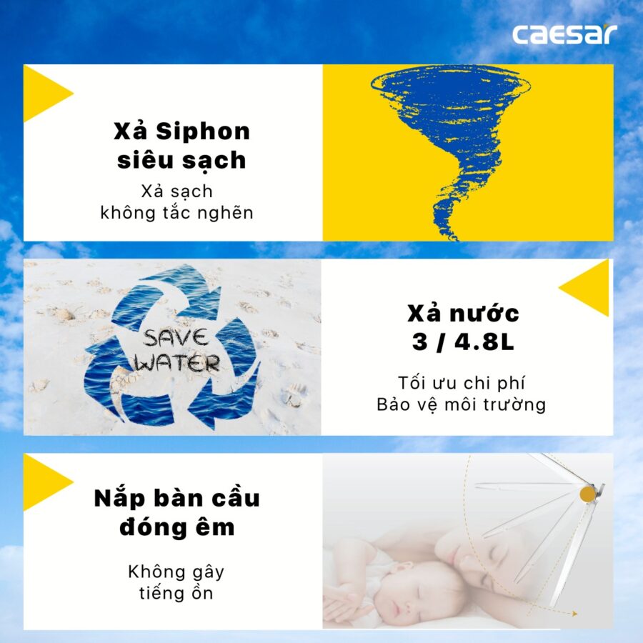 Bồn cầu 1 khối nắp rửa cơ Caesar C1374F + TAF060 (CD1374+TAF060)
