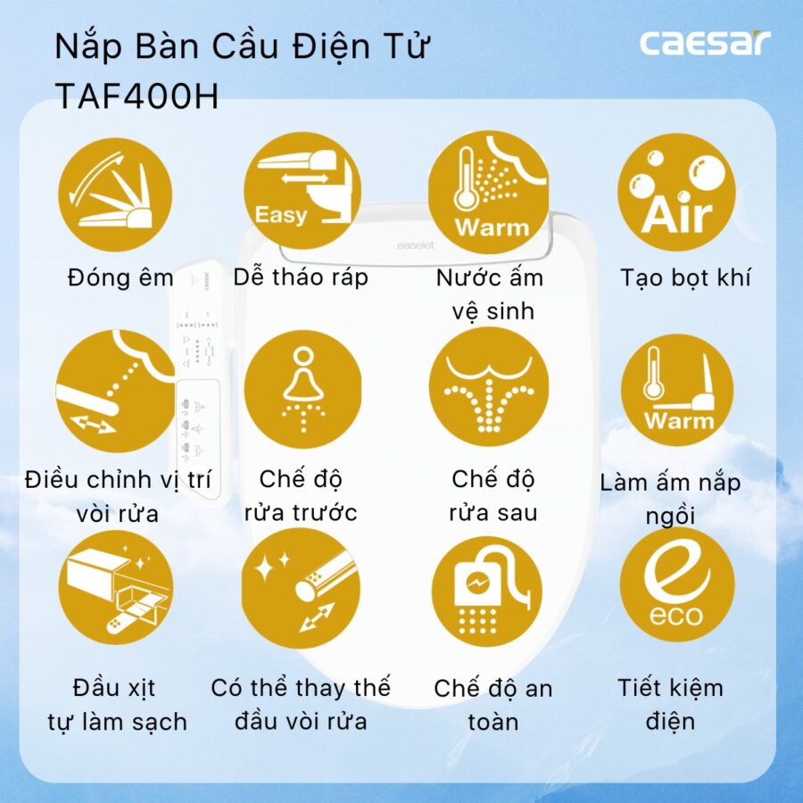 Bồn cầu 1 khối nắp điện tử Caesar C1395F + TAF400H (CD1395+TAF400H)