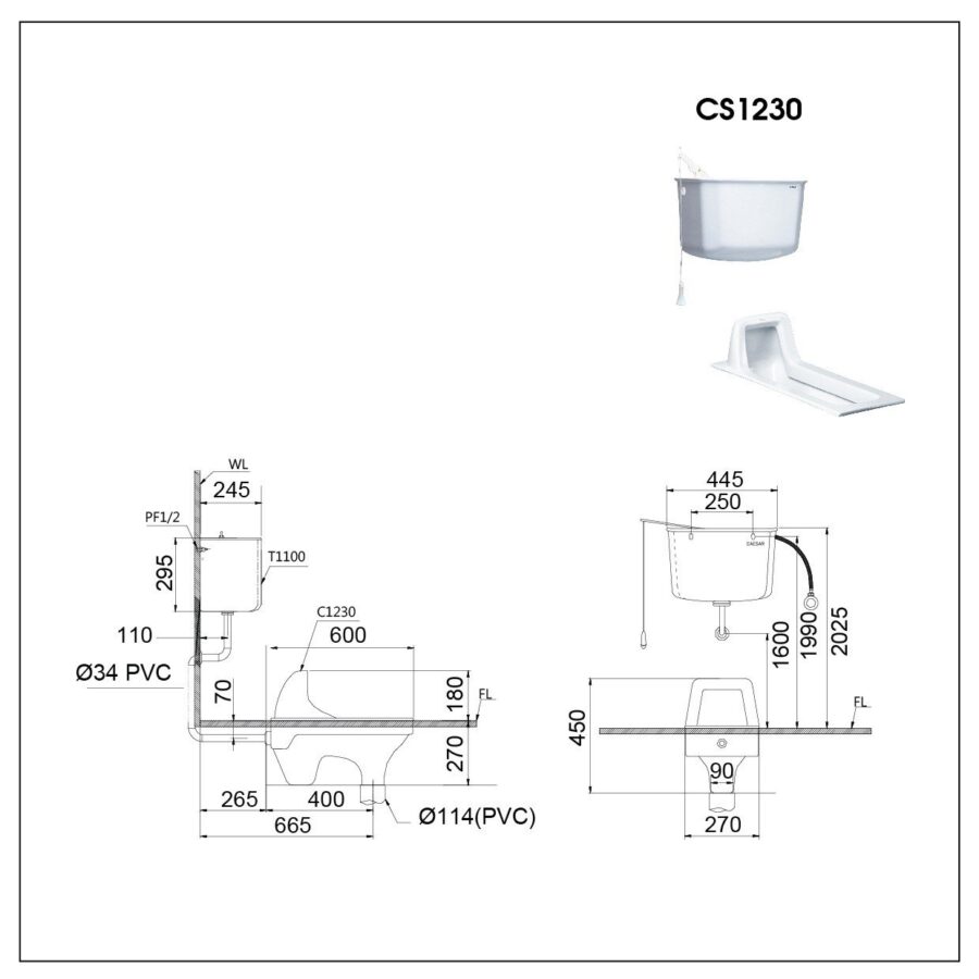 Bồn cầu xí xổm Caesar CS1230