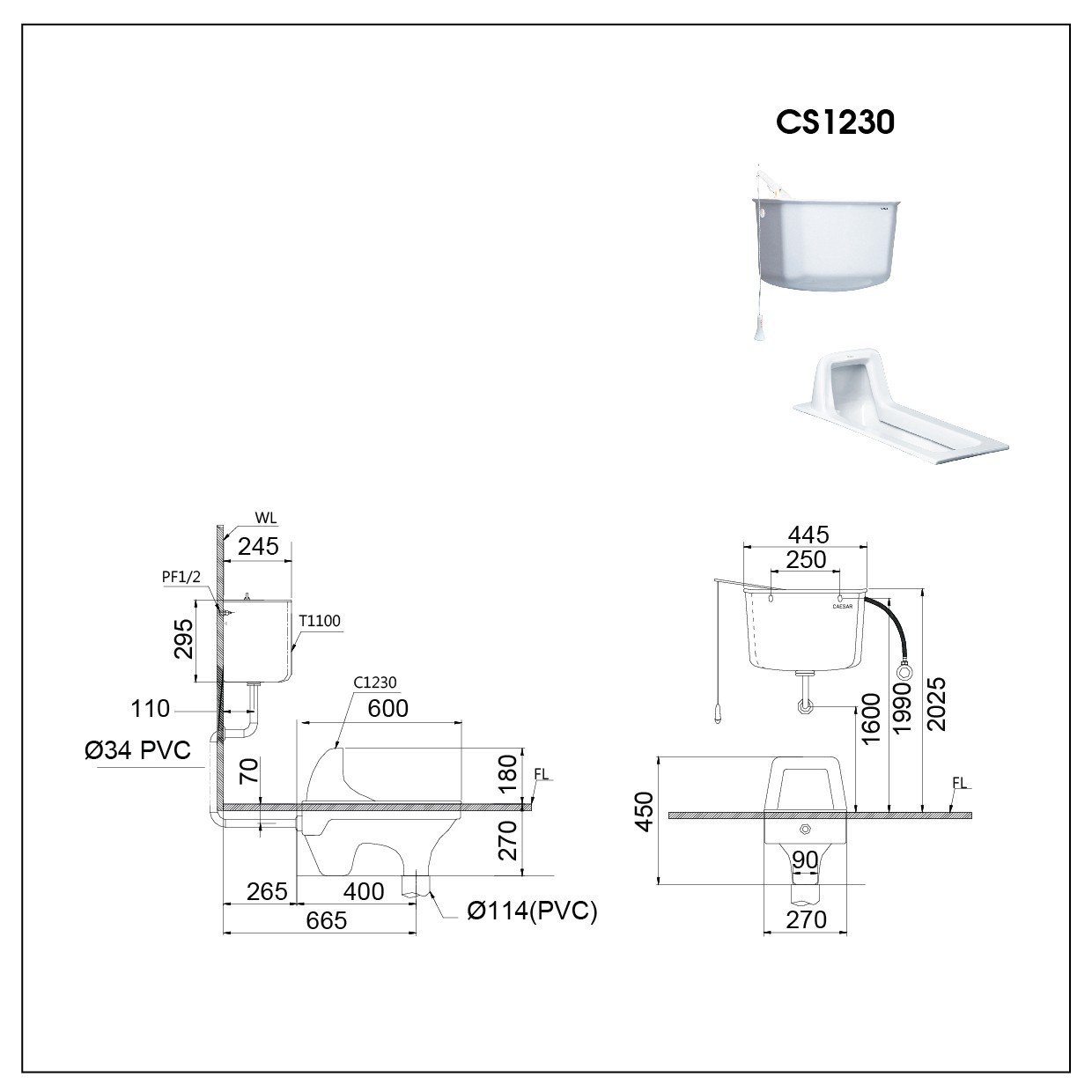 Bồn cầu xí xổm Caesar CS1230