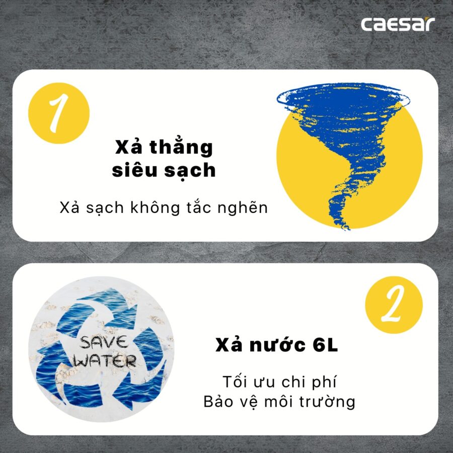 Bồn cầu 2 khối Caesar CTS1338 nắp êm
