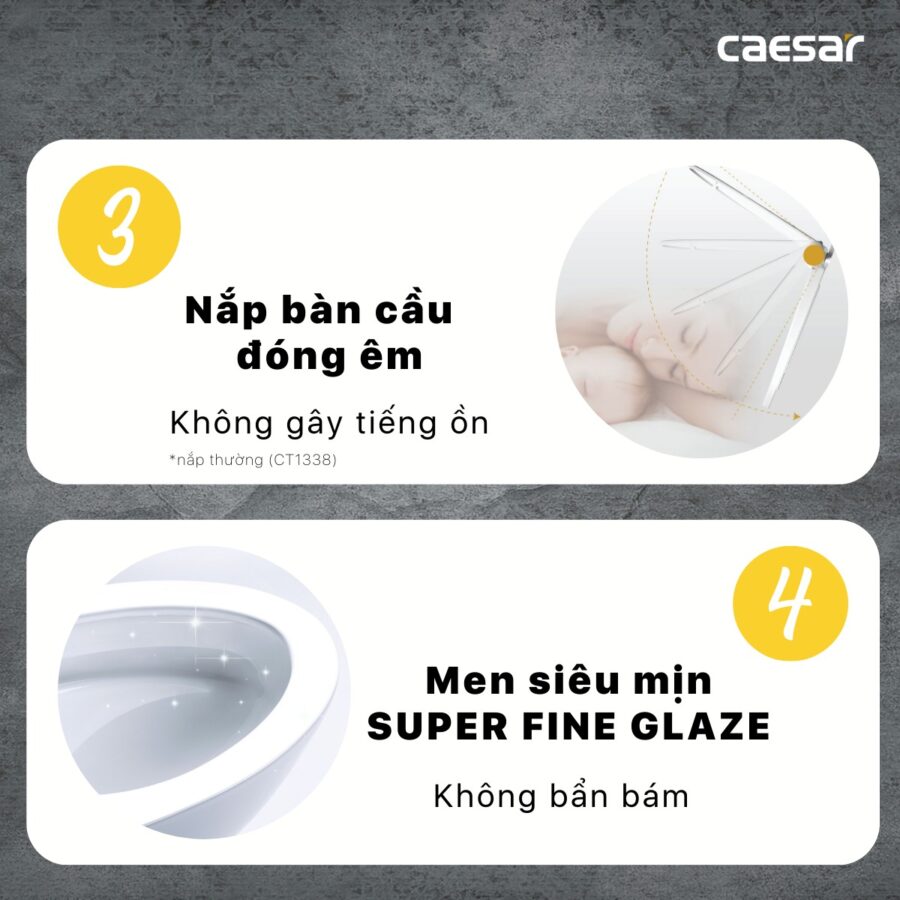 Bồn cầu 2 khối Caesar CTS1338 nắp êm