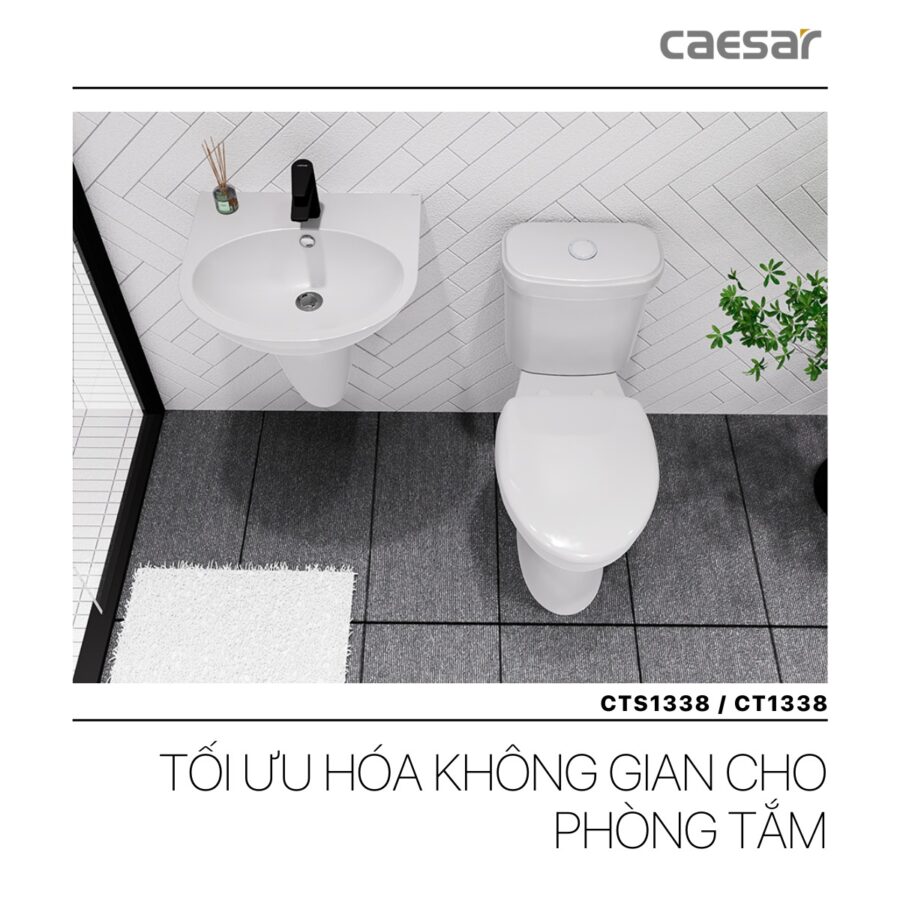 Bồn cầu 2 khối Caesar CTS1338 nắp êm
