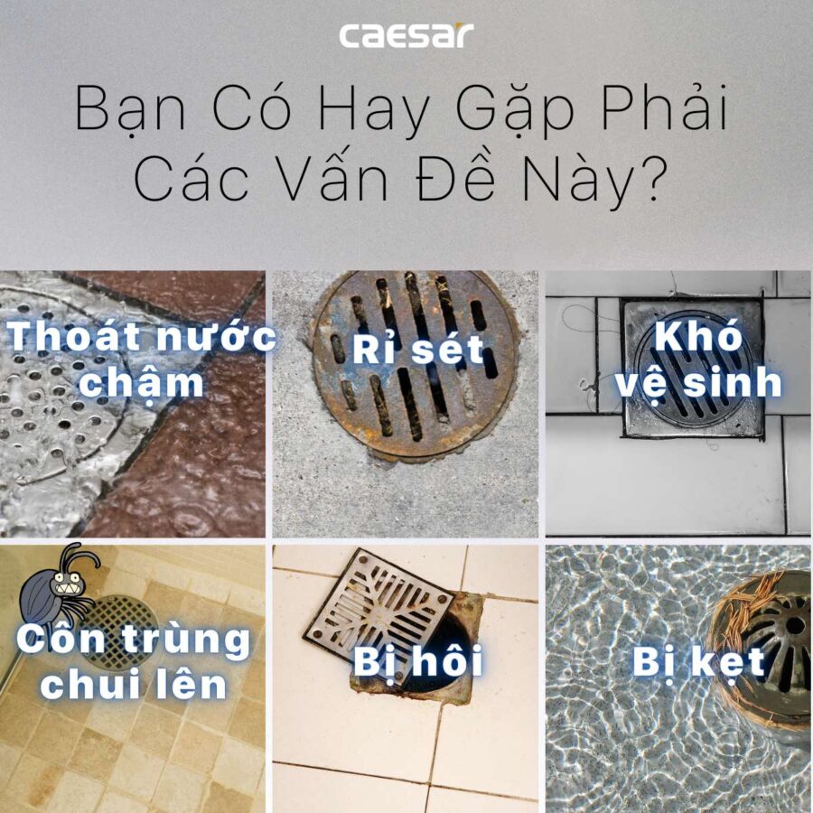 Phễu thoát sàn inox 304 9x9cm φ60 Caesar F2222