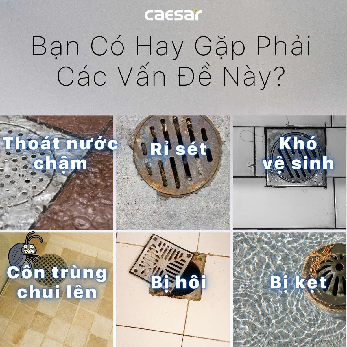 Phễu thoát sàn inox 304 9x9cm φ60 Caesar F2222