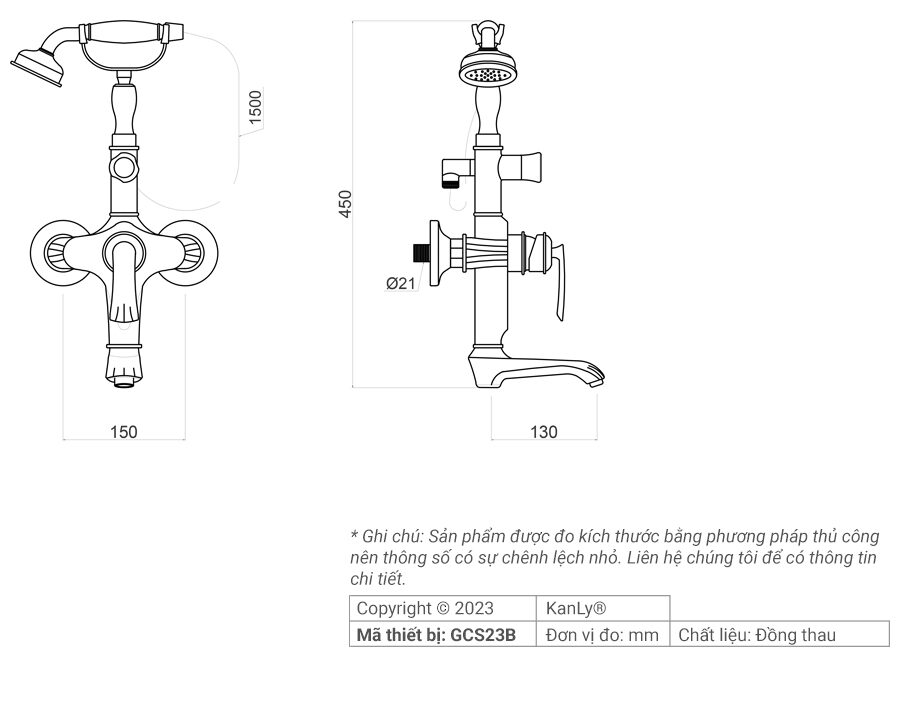 Sen tắm treo tường nóng lạnh bằng đồng Kanly GCS23B