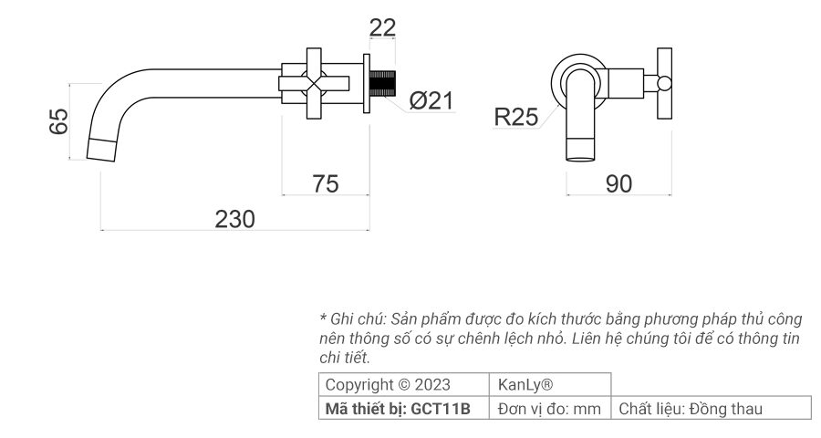 Vòi chậu lạnh treo tường bằng đồng Kanly GCT11B