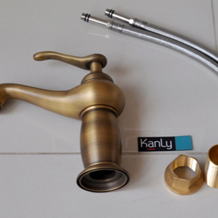 Vòi chậu lavabo nóng lạnh bằng đồng Kanly GCV03