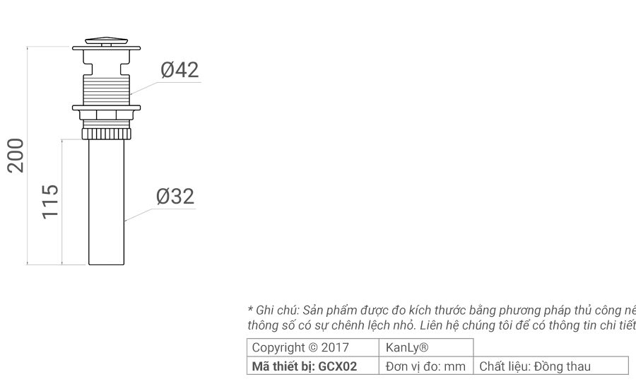 Đầu xả bằng đồng (có xả tràn) Kanly GCX02
