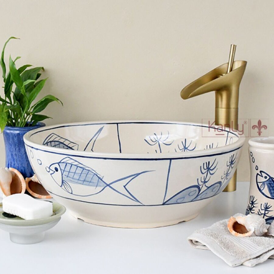 Chậu lavabo đặt bàn Kanly gốm mỹ thuật GV102