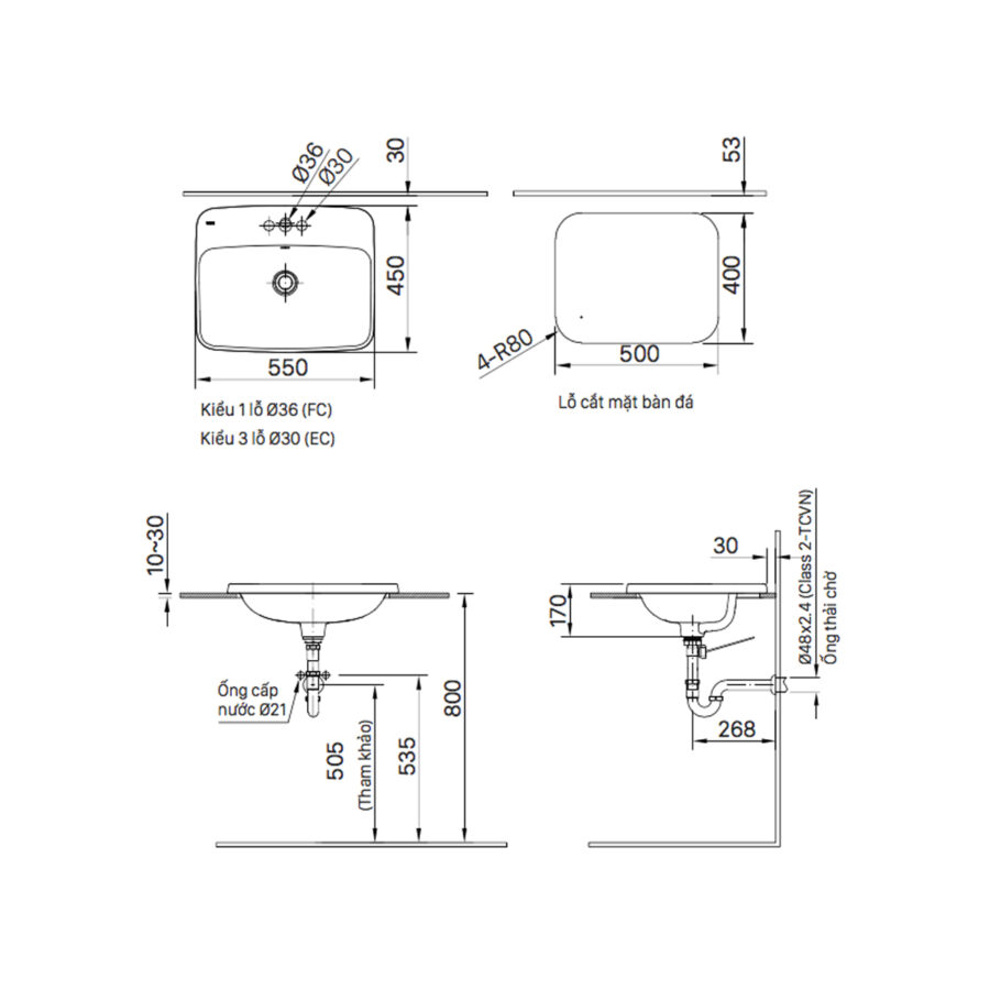 Chậu lavabo dương vành INAX L-2398V (L2398V) (L-2398VFC)