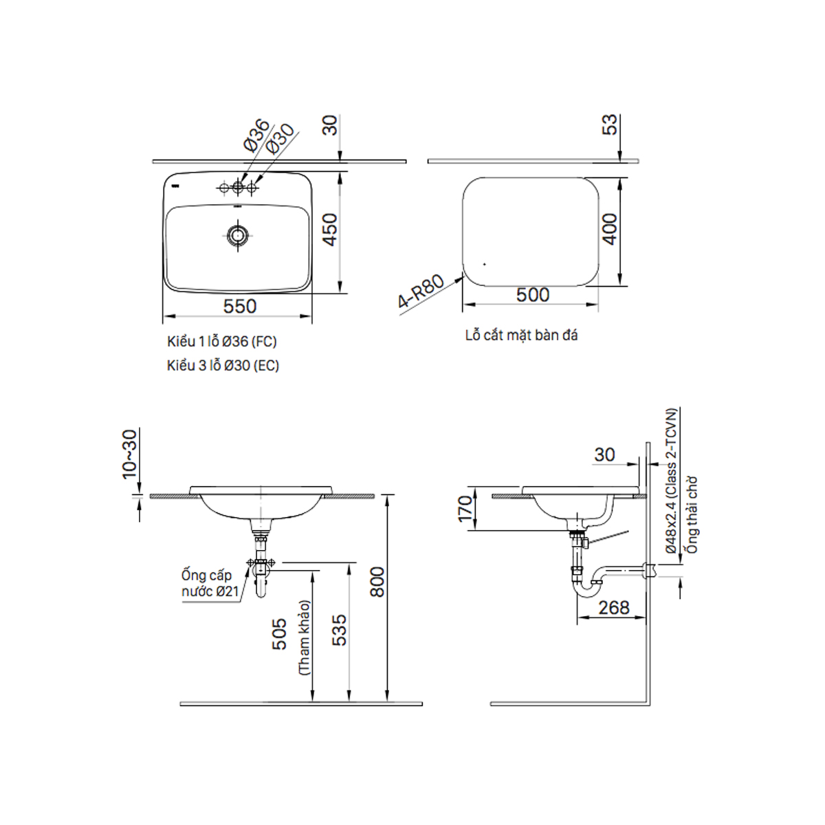 Chậu lavabo dương vành INAX L-2398V (L2398V) (L-2398VFC)