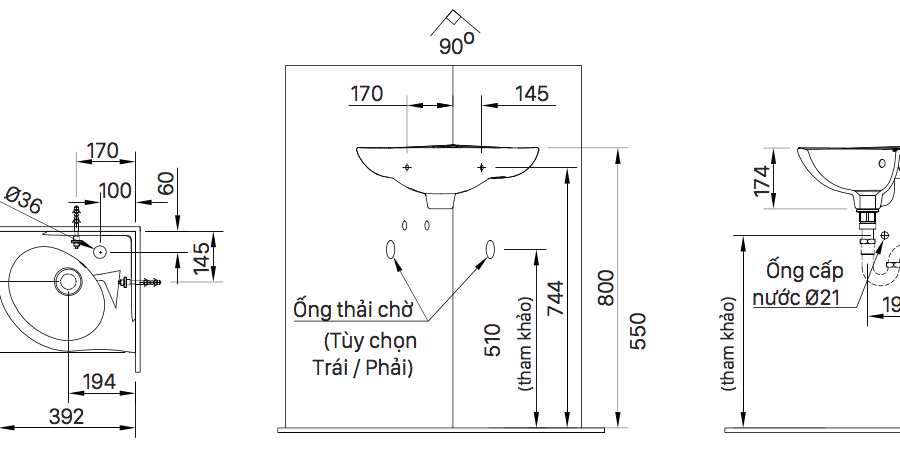 Chậu rửa lavabo treo tường INAX L-281V (L281V) đặt góc