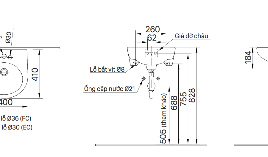 Chậu rửa lavabo treo tường INAX L-282V (L282V) (L-282VFC)