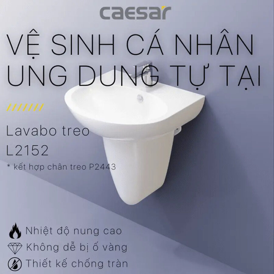 Chậu rửa lavabo treo tường chân lửng Caesar L2152+P2443