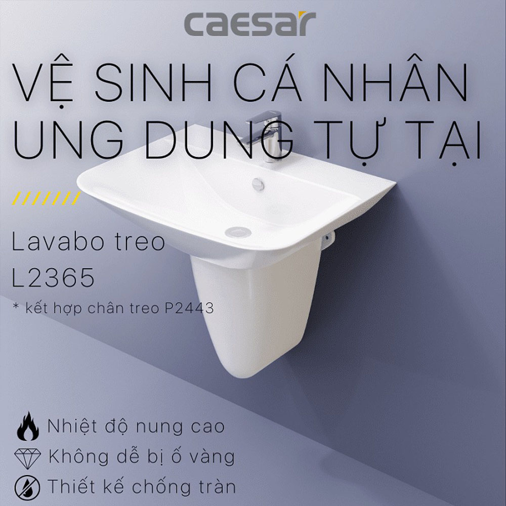Chậu rửa lavabo treo tường chân lửng Caesar L2365+P2443