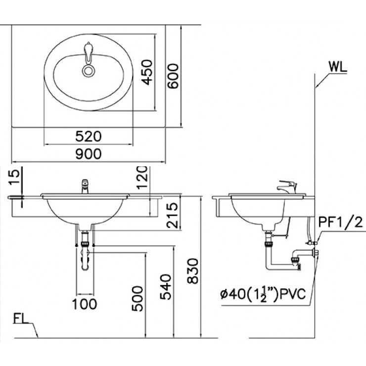 Chậu lavabo dương vành Caesar L5018