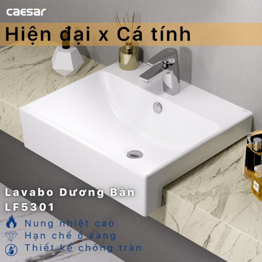 Chậu lavabo bán âm bàn Caesar LF5301