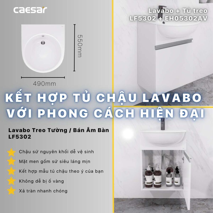 Chậu rửa lavabo dương vành Caesar LF5302